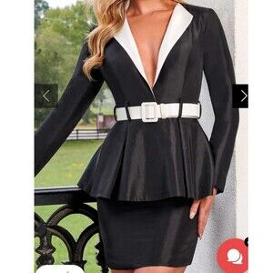 Rachel Allan Long Sleeve V-Neck Cocktail Dress Sz 6 Peplum Wedding Formal